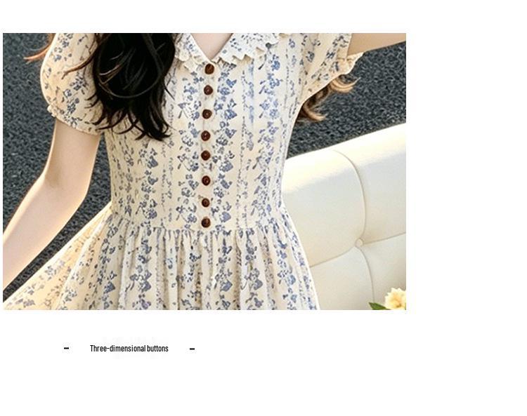 Girl's Elegant Blue & White Floral Lapel Summer Dress 2026