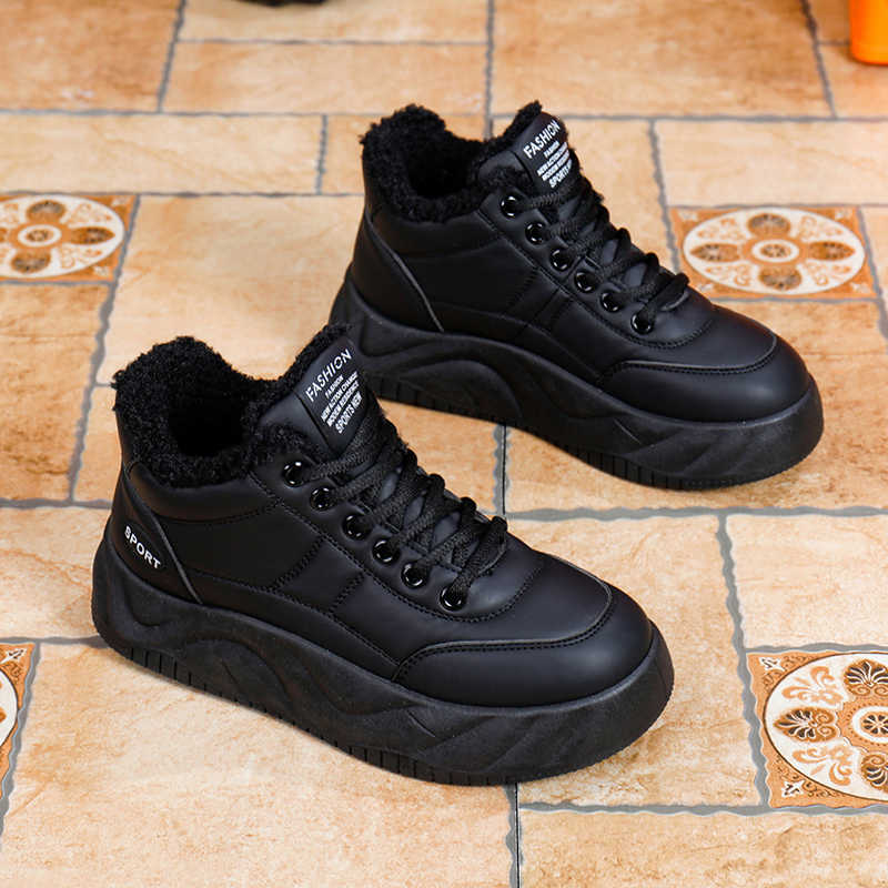 Fashion Thick Heeled Round Tip Womens Black Ladies Sneakers Vulcanize Big Size Flat Sports Shoes Sneakers New Fast Pro Vintage