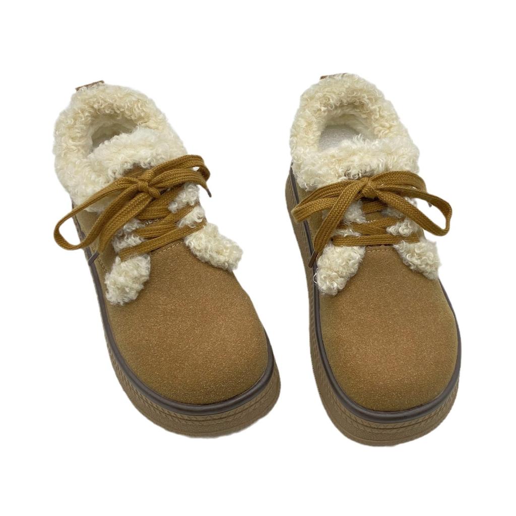 Ρετρό χνουδωτά παπούτσια χιονιού από βελούδο για το στόμα γυναικεία 2025 χειμώνας νέα στρογγυλή μύτη ζεστά χοντρή σόλα αντιολισθητικά casual βαμβακερά παπούτσια