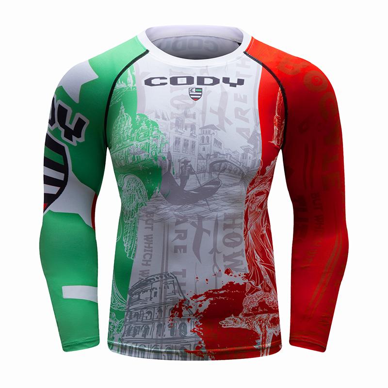 Custom Tattoo Men's Gym Compression Fitness Tshirt Masculine Sublimation Long Sleeve Rashguard BJJ Jiu Jitsu Boxing Jersey