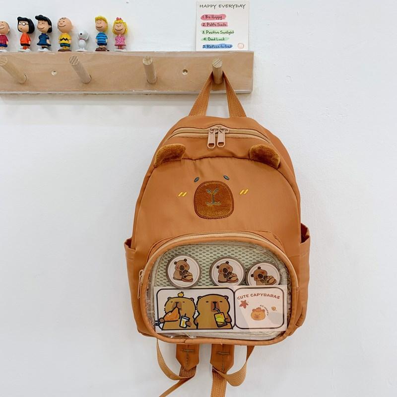 

Модный и милый рюкзак с капибарой для мальчиков и девочек, повседневный маленький школьный рюкзак на двойных плечевых лямках коричневый