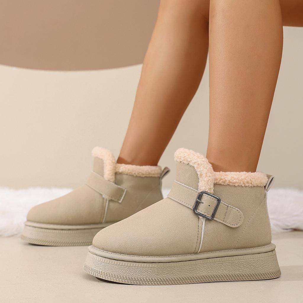 Large Size Thick-soled Snow Boots for Women's Winter New Velvet Belt Buckle Short Tube Casual Warm Cotton Boots for Women