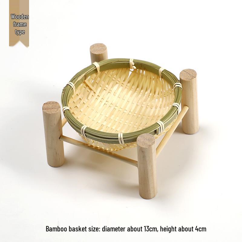 Handmade Bamboo Woven Basket Set - Round Winnowing Basket and Snack Plate for Hotel or Restaurant Use