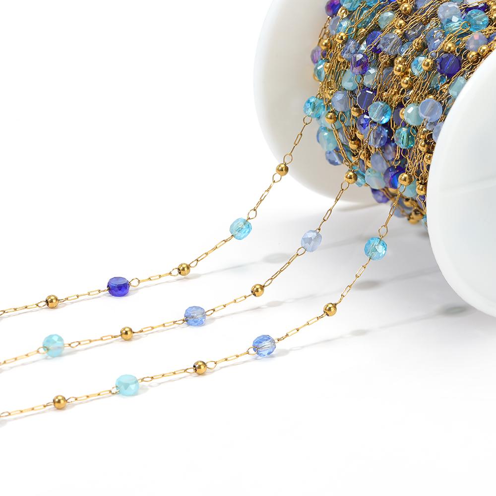 1 Meter Stainless Steel Vacuum Gold Beads Chains with 4mm Crystal Glass for DIY Necklace Findings Craft Bracelets Jewelry Making