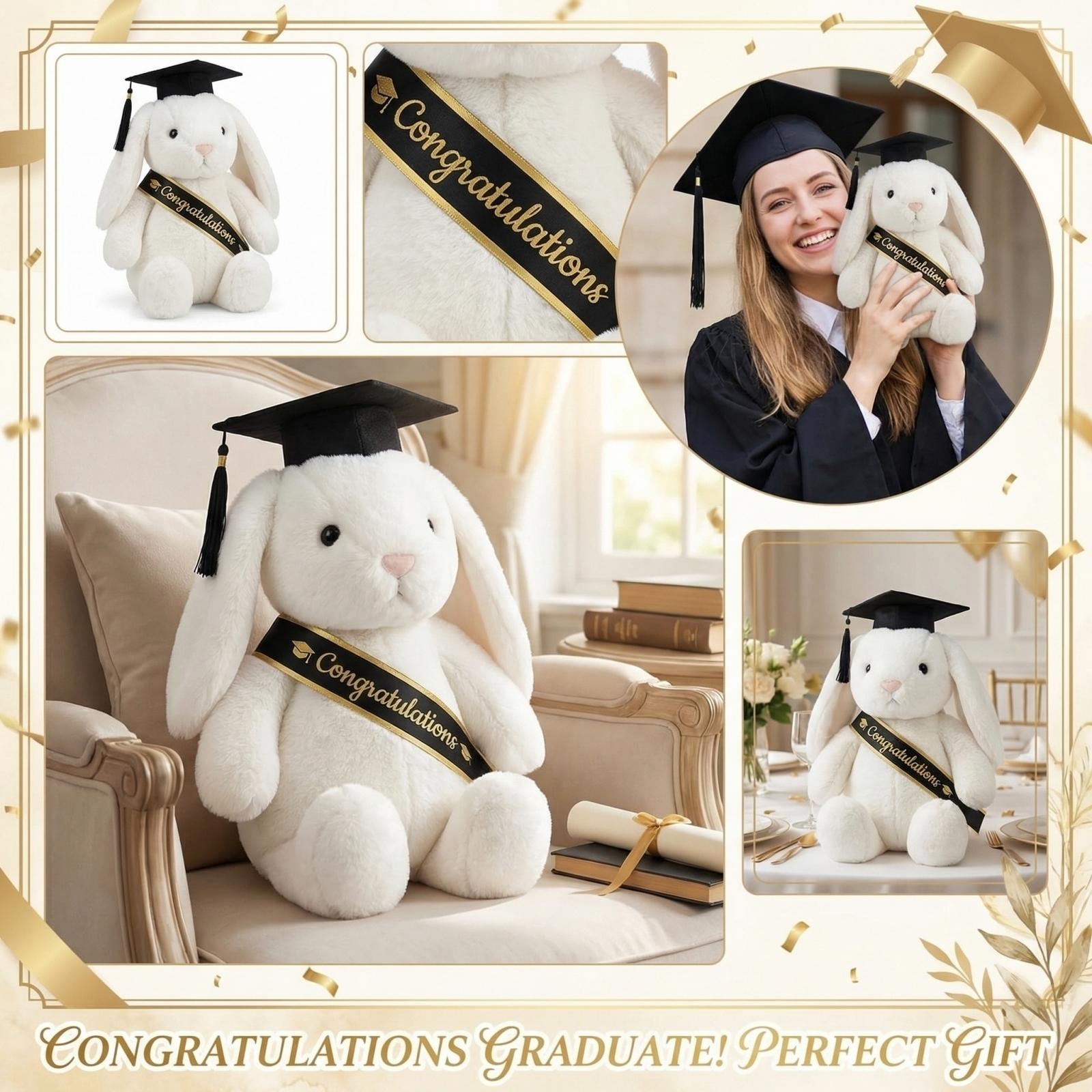

Graduation Bunny Plush -Eared Bunny Stuffed Toy Graduate Memorial One Size