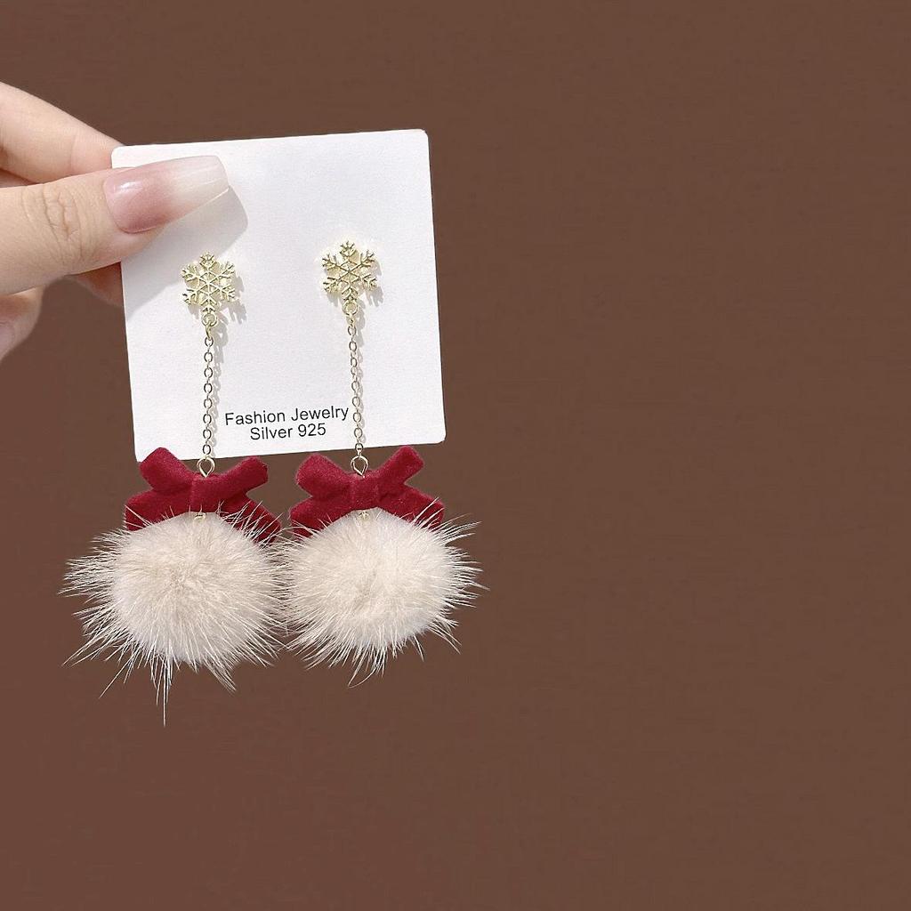 2024 Burgunderrote Ohrringe mit Schleife: Silbernadel, eleganter chinesischer Stil für Neujahr und Frühlingsfest