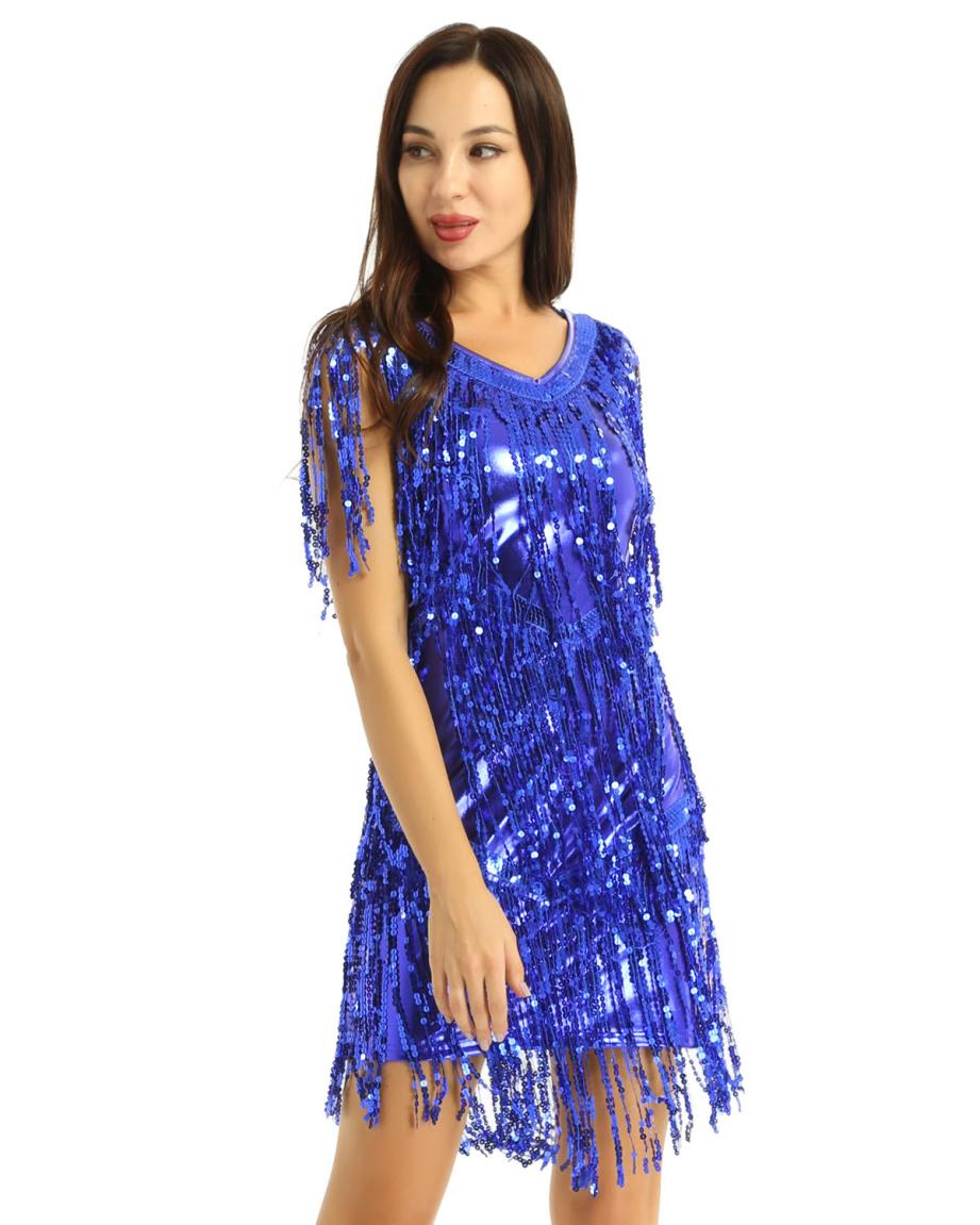 

Женское мини платье с бахромой, для латинских танцев 2XL королевский синий