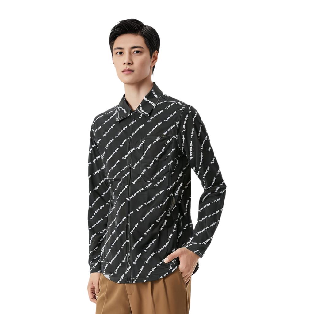 Li Ning X Wade Artist Collaboration Breathable All-Over Print Long Sleeve Shirt Men Shirts Black AFDS057-1K