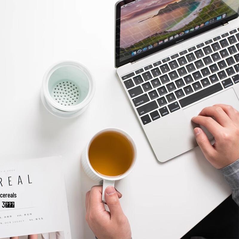 Ceramic Office Tea Mug with Lid and Filter