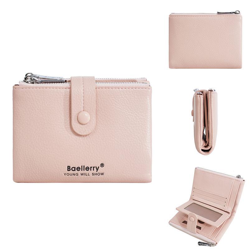

Baellerry Women Fashion Short Wallets Casual Tri-fold Coin Purse Double Zipper Card Holder Purses GZW 12*10*3cm розовый