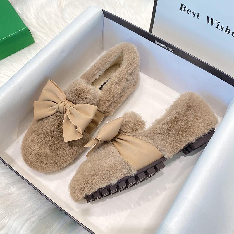 

Обувь Мао Мао женская для ношения зимой, новогодняя новая обувь из бархатного хлопка с бантом, женская обувь на педальной толстой подошве, обувь-бини 43