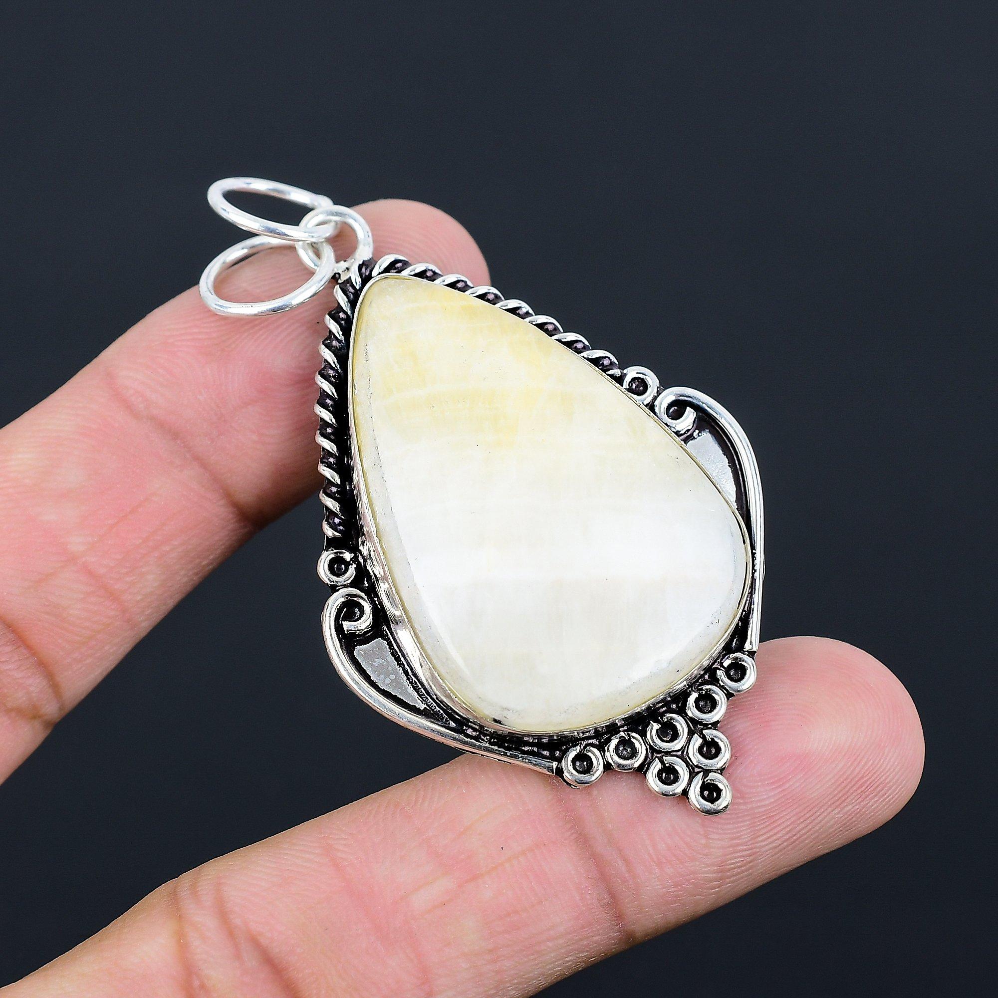 Daughters Day Sale Sacral Chakra Natural Aragonite Sterling Silver Wife Pendant