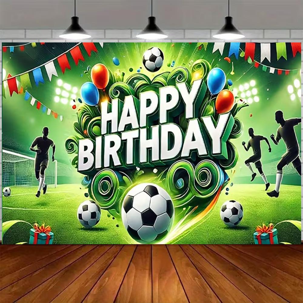 Green and blue football themed birthday decoration banner Backdrop, football field children birthday party photography Backdrop