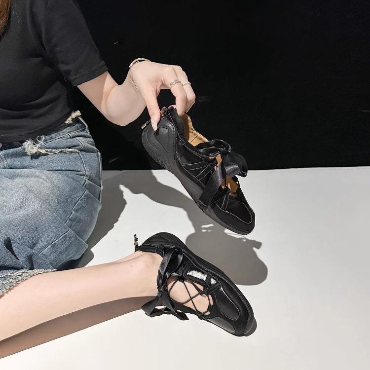 

2025 summer niche fashion straps ballet sneakers women s platform bow flat silver Mary Jane shoes 40 чёрный