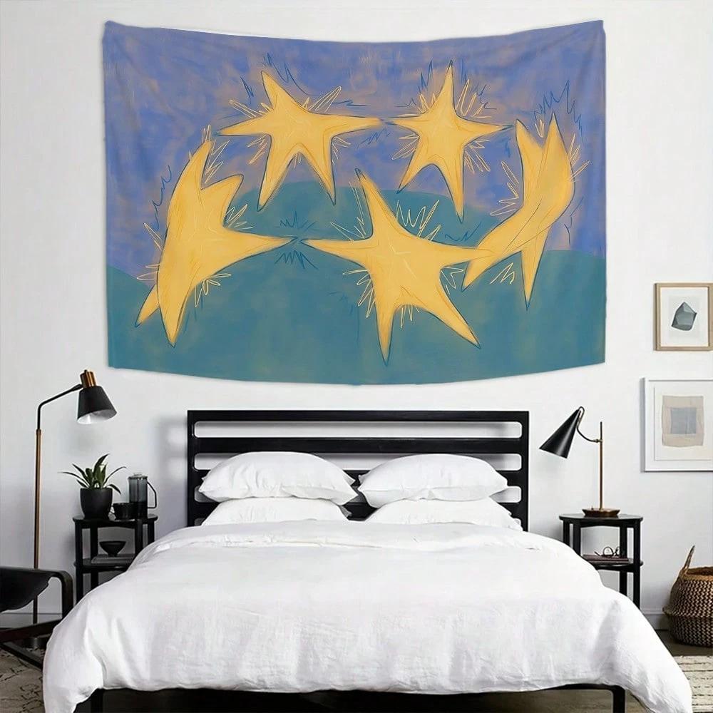 1pc Abstract Star Art Tapestry Polyester 2D Print Van Gogh Style Wall Hanging Aesthetic Boho Home Decor for Bedroom Living Room 74x94cm(29x37in)