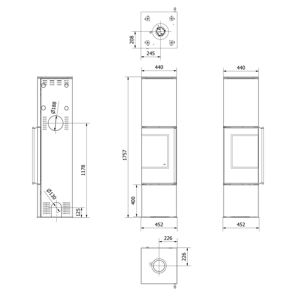 Wood burning steel stove KRATKI REN/L left Ø 150 7 kW black thermotec self closing door