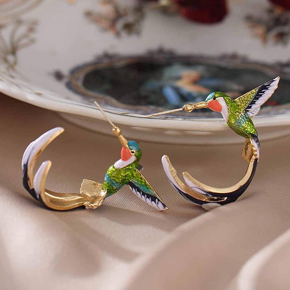 1 Pairs Simulation Hummingbird Earrings Cute Hummingbird Bird Metal Stud Earrings for Women Girl Gift