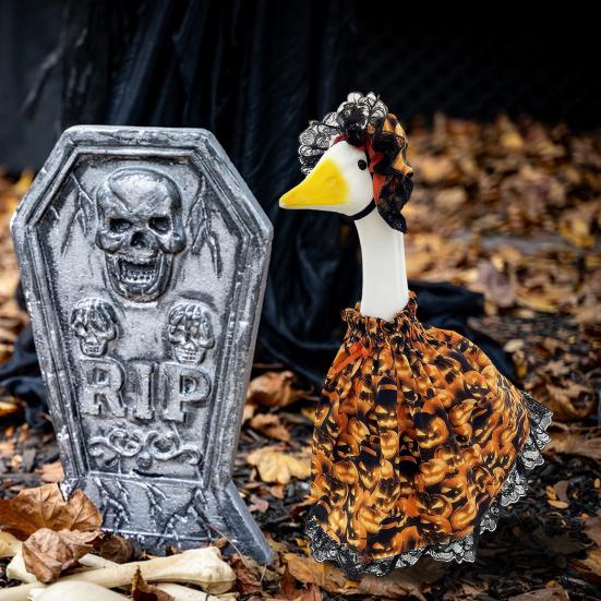 1 Set Halloween Porch Goose Outfits Outdoor Garden Lawn Yard Goose Statue Autumn Pumpkin Cloak Lace Hat Holiday Party Dress-up Clothing