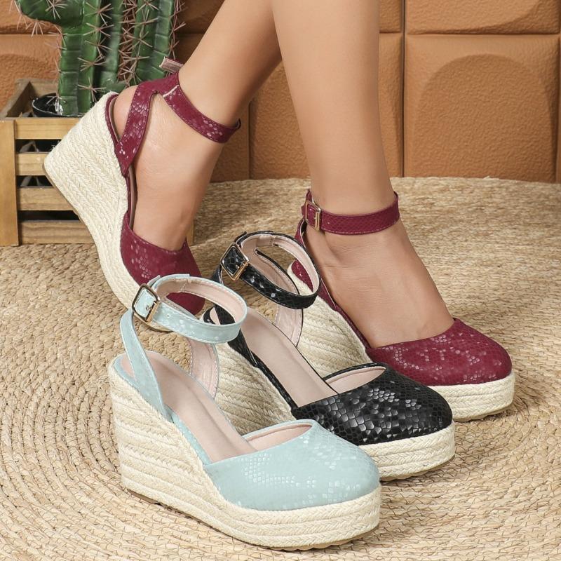 Fashion Summer Shoes Women High Heels Sandals Fashion Elegant Ladies Party Shoes Wedge Heel10cm Black Red Blue Plus Size 42 D518