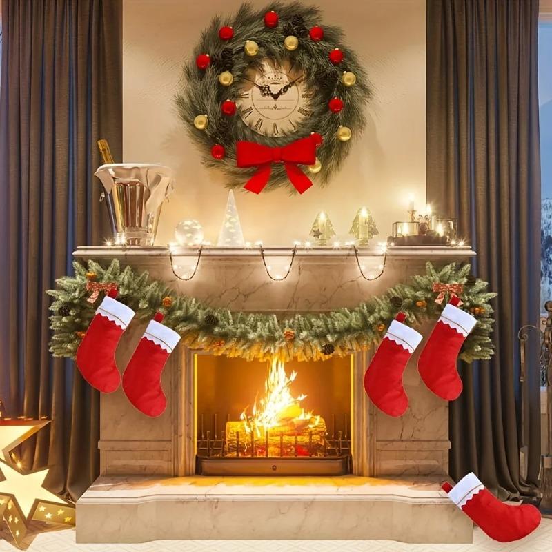 12 festive red Christmas stockings with Santa Claus and reindeer design - for holiday celebrations