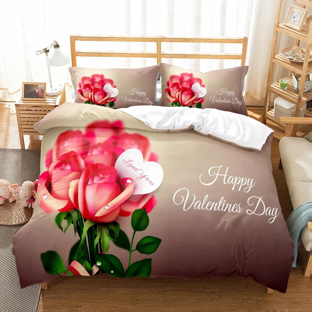 

Comforter 3D Bedding 2/3 Pcs Happy Valentine S Day Bedroom Set Beddings Red Rose Days Bedclothes Jogo De Cama Bed Set Hot Comforter (quilt)-EU Single(135*200cm)3pcs