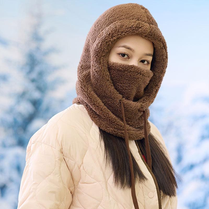 Hats Winter men's and women's warm hats, snow-proof hats, scarves, masks, one-piece plush hats, cotton velvet cycling hats
