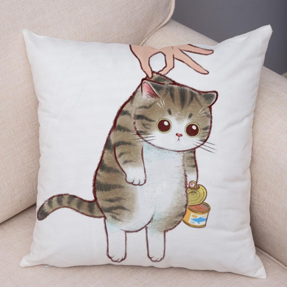 Cute Cartoon Cat Cushion Cover Decor Funny Lovely Pet Animal Print Pillowcase for Sofa Home Car Soft Plush Pillow Case xcm