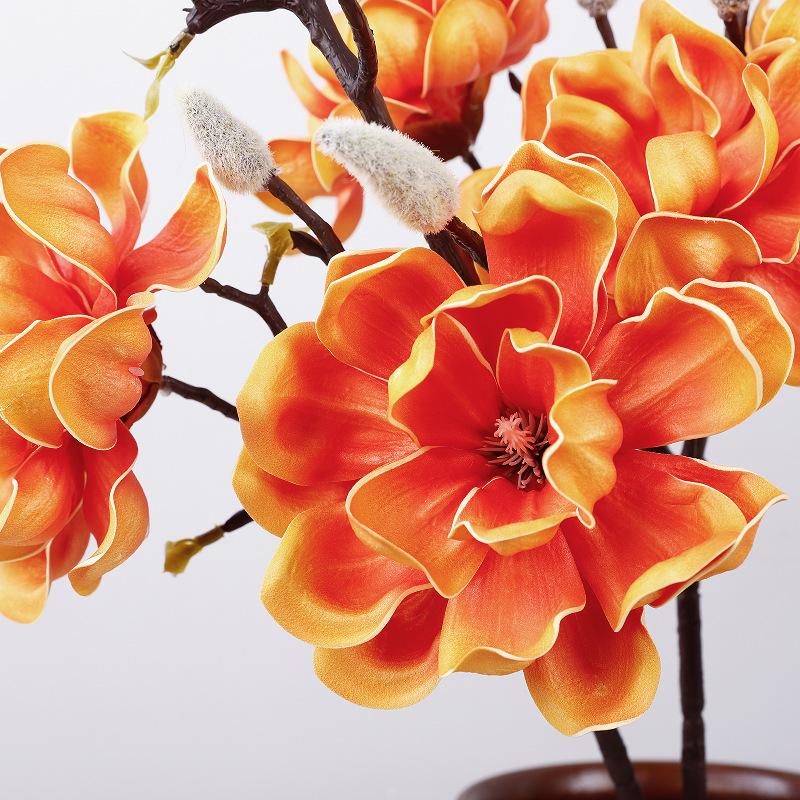 Simulation of Mid-branch Magnolia, Head Magnolia Desktop Flower Arrangement, Fake Flower Simulation of Magnolia Wedding PU Flower Material