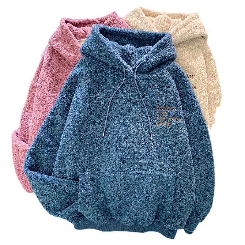 Official picture hooded fleece thickened lamb fleece furry sweater female students autumn and winter warm coat hair