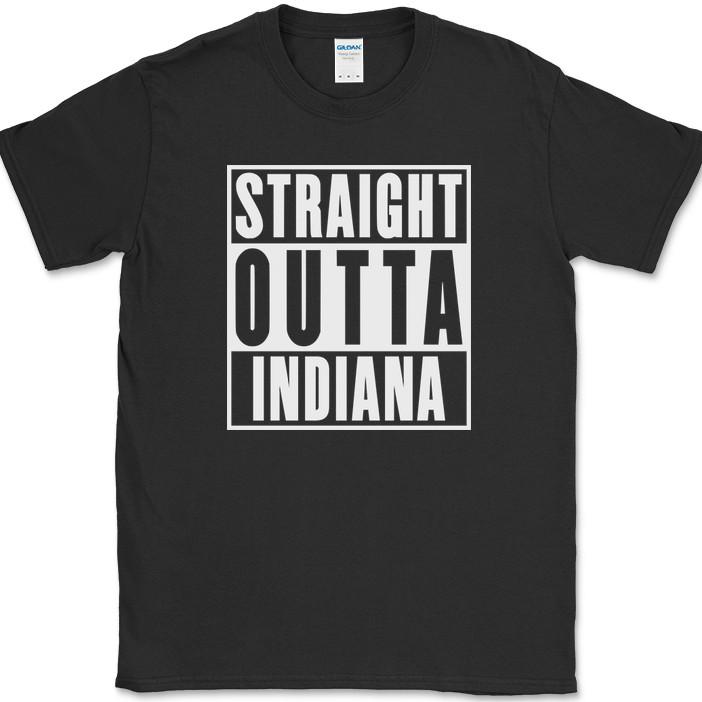 

Straight Outta Indiana T-Shirt Funny State Humor Gift Novelty Text Tee 4XL