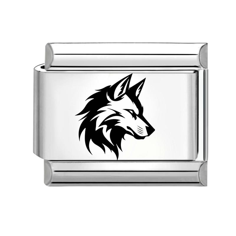 Laser Engraving Animals Snake Wolf Tiger Lion Dragon Italian Charm Links Fit 9mm Stainless Steel Bracelet Men Women DIY Making