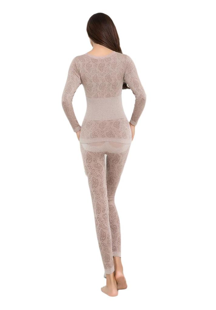Heattech Underwear Set and Innerwear and Long Pants Nightwear 003 [ZDCGT] Women's (Top Bottom) - Long-Sleeved - Warm, Insulating, Lace, Stretch, Soft,