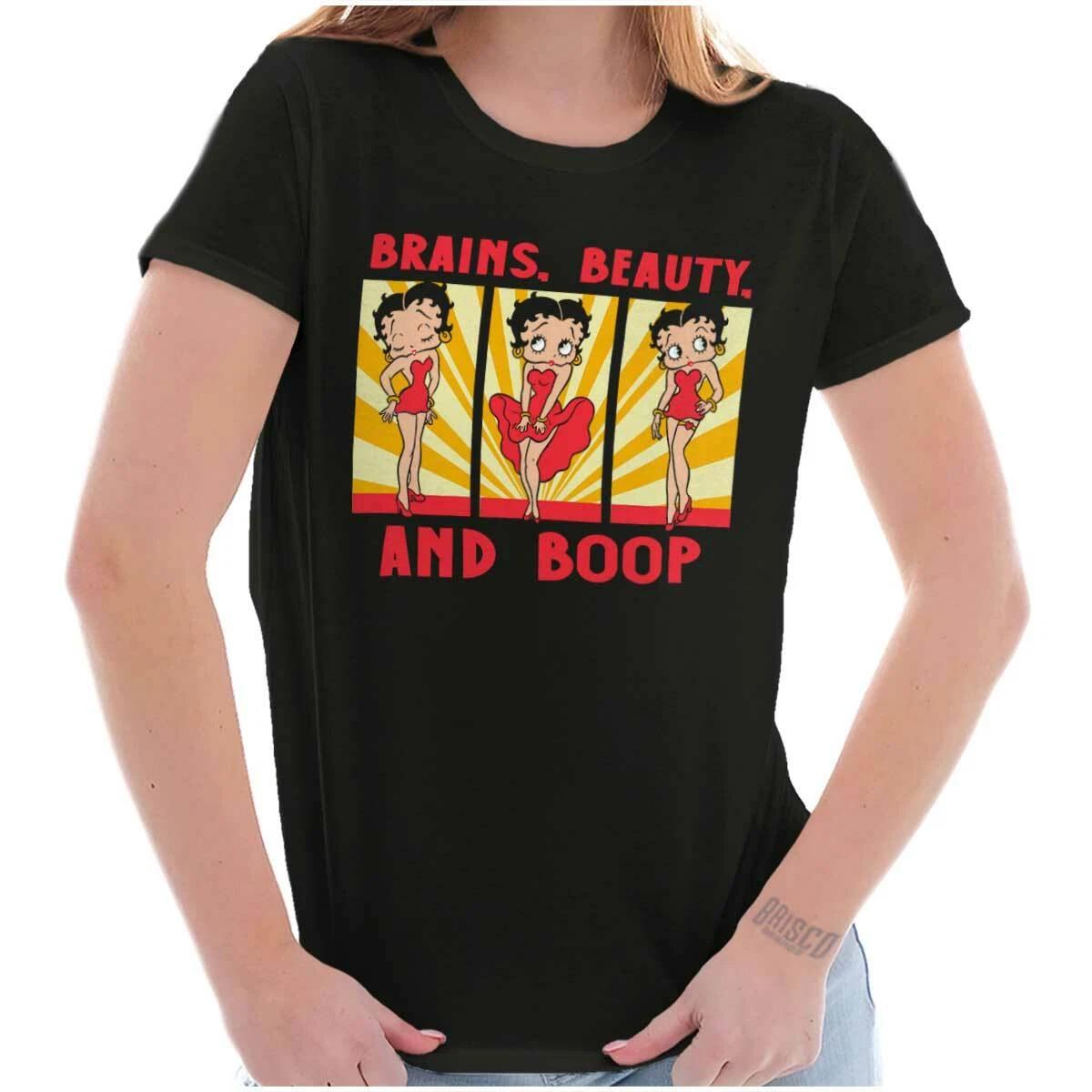 Betty Boop Brains and Beauty Retro Cartoon Womens Top Junior Graphic Tee M