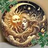 Celestial Sun Moon Round Metal Wall Art with Floral Motifs for Home Decor