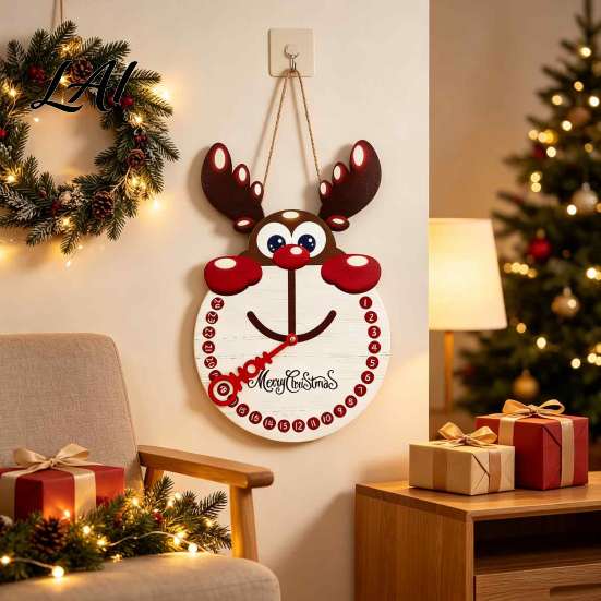 Holiday Countdown Sign Christmas Calendar Reusable Days Until Door Hanging Sign Wooden Vintage Round Wreath Hanger for Wall Decor Interactive