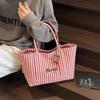 Ins Wind Striped Canvas Handbag Women's 2025 Spring and Summer Large Capacity Tote Bag Shoulder Bag Travel Bag