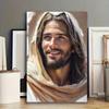 Stampa Artistica su Tela 'Smile', Decorazione Murale Religiosa, Figura Serena dai Capelli Beige in Veste Bianca, Stile Contemporaneo, Perfetta per Casa, Ufficio, Camera da Letto