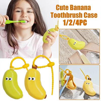 1/2PCS Cute Banana Toothbrush Storage Travel Toothpaste Box Toothbrush Dustproof 2-in-1 Toothbrush And Toothpaste Organizer