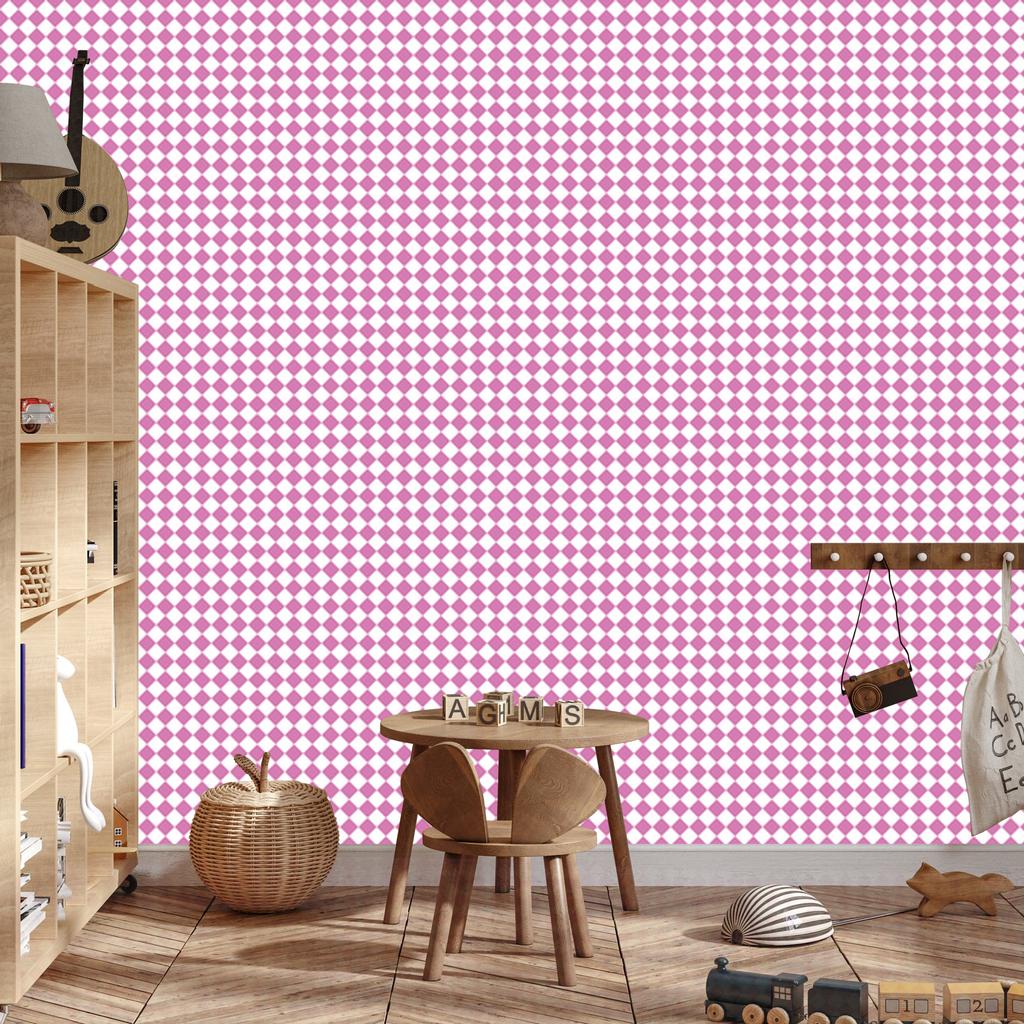 Geometric rhombus wallpaper powder pink, white and purple 50x1000