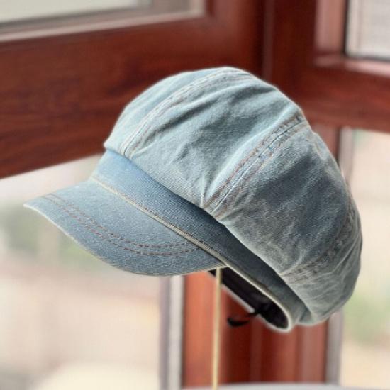 Женская 8-панельная джинсовая кепка-газетчик Берет из стираного хлопка Шляпа-кепка Ретро-шляпа джинсовый синий