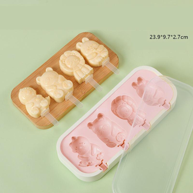 Χαριτωμένα Ζωάκια Σιλικόνης Φόρμα Παγωτού Εύκολες Φόρμες Παγωτού με Καπάκι και Ξυλάκια DIY Σπιτικό Παγωτό Παγωτό Ξυλάκι Φόρμες για Παγωτό