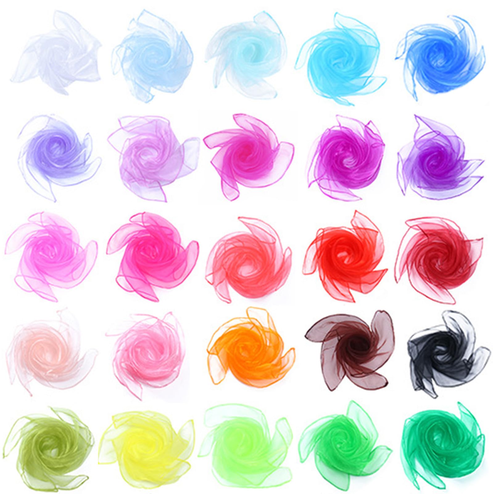 

BetterJonny 25-Count Chiffon Juggling Scarves, Silk, 25 Colors, for Eurhythmics, Play, Dance, Play, Kids, Exercise, Juggling, and More (60*60cm)