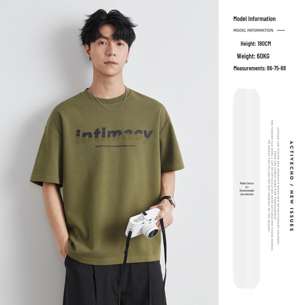 Yizhi Men's Summer 2025 European & American Heavyweight Letter Print Short-Sleeved T-Shirt