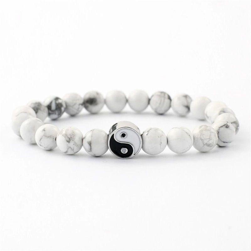 1Pc/2Pcs Trendy Tai Chi Yin Yang Hand String Black White Matte Onyx Howlite Man Bracelet Contrast Handmade Beaded Women Bracelet