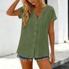 Womens  Tops Short Sleeve Button Down Shirts Casual V Neck T Shirts Pleated Front Loose Fit Tops