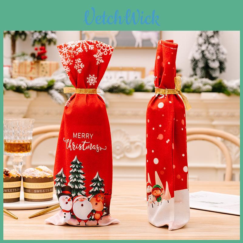 Christmas Decor Red Snowflake Bottle Cover With Plush Design For Holiday Party Scene