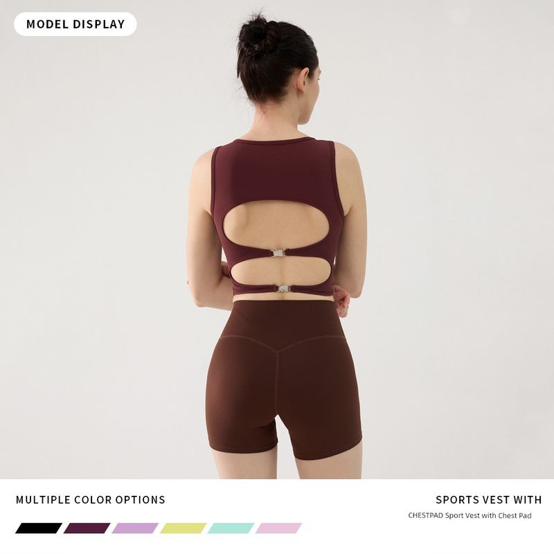 2025 With Chest Pad Yoga Vest Women Summer Sports Outer Wear Hollow out Sling Sleeveless Backless Top Sexy Gyaru