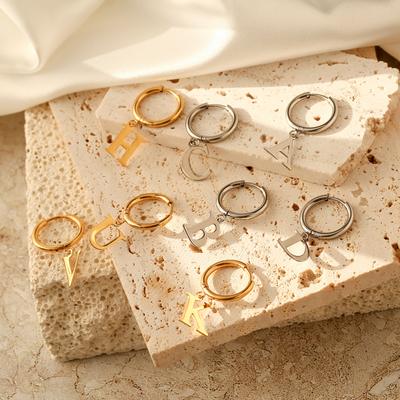 316L Stainless Steel A-Z Letter Hoop Earrings Unisex Dangle Drop Ear Piercing Jewelry for Cartilage