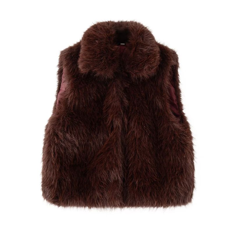 

Осень Новое поступление Мода Ветер Внешняя торговля Женская одежда Стильный Простой и Универсальный Повседневный Уличный стиль Искусственный мех Жилет Burgundy L