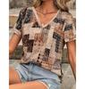 S-8XL Nadměrná velikost Etnické dámské tričko Vintage grafické Módní Krátký rukáv Výstřih do V Oblečení Topy Tričko Léto Ležérní Topy Pulovr